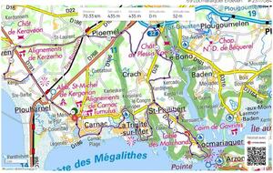 Parcours du 11 janvier: Plage, La Trinité, St Phil, Locmariaquer, Crach, Kerbirio, Kerdavid, Quatre chemins, Bellevue, Ploemel, Erdeven, Kerhillio, Plouharnel,
