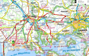 parcours du 15 février 83km: ploemel,auray,le bono,baden,larmor baden,toul broch, plougoumelen,pont sal,béléan,mériadec,luneret,auray,crach,la trinité,carnac